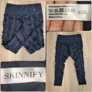 SKINNIFY Leggings Womens 3XL Black Resistant Bands Ruched Workout Gym Active